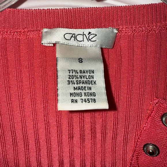 Cache Red Ribbed Button Down Polo Top - Picture 2 of 4